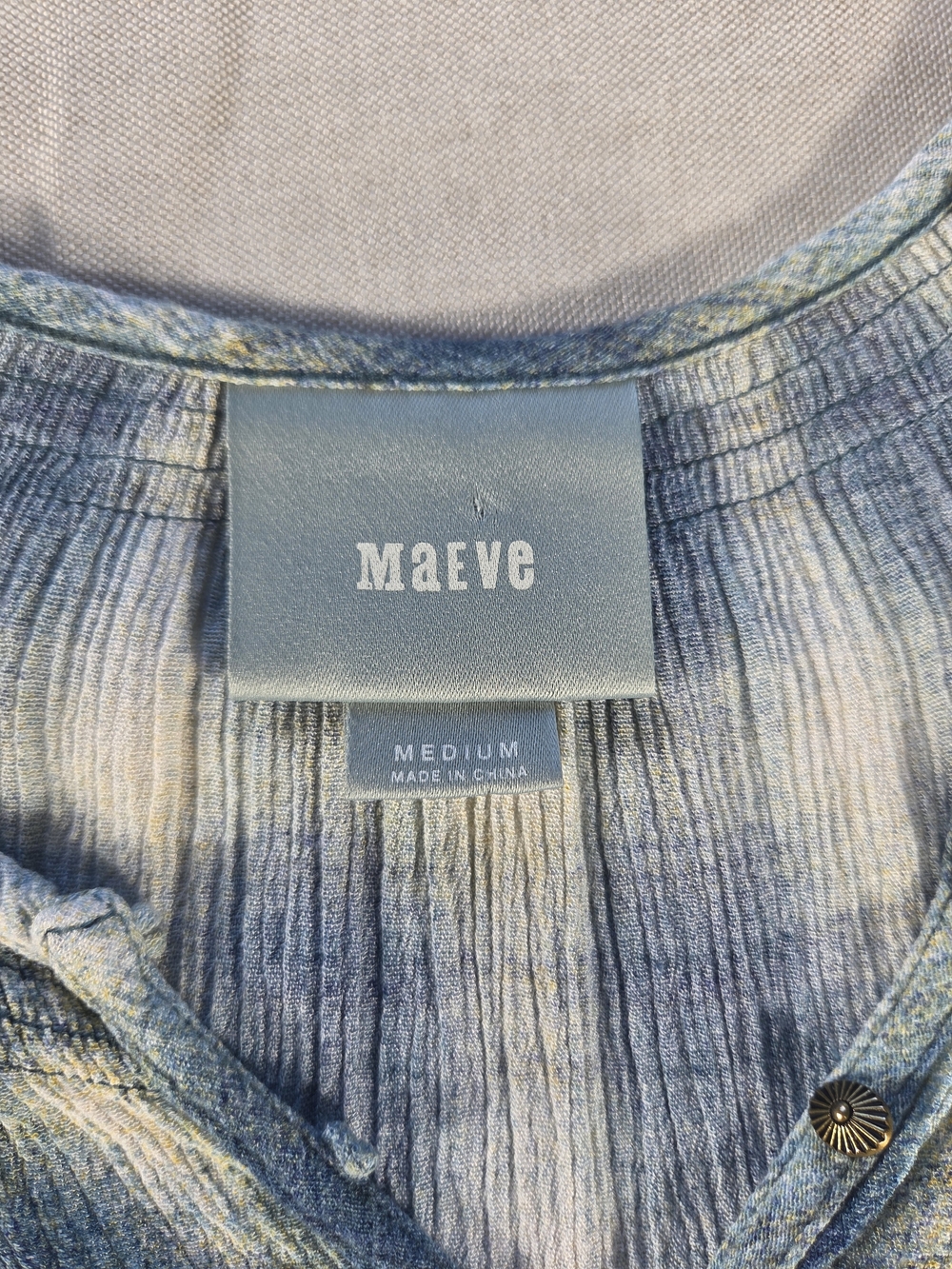 Maeve Anthropologie Plaid Peasant Tunic Top Medium Blue Cream Boho Babydoll - Picture 6 of 8